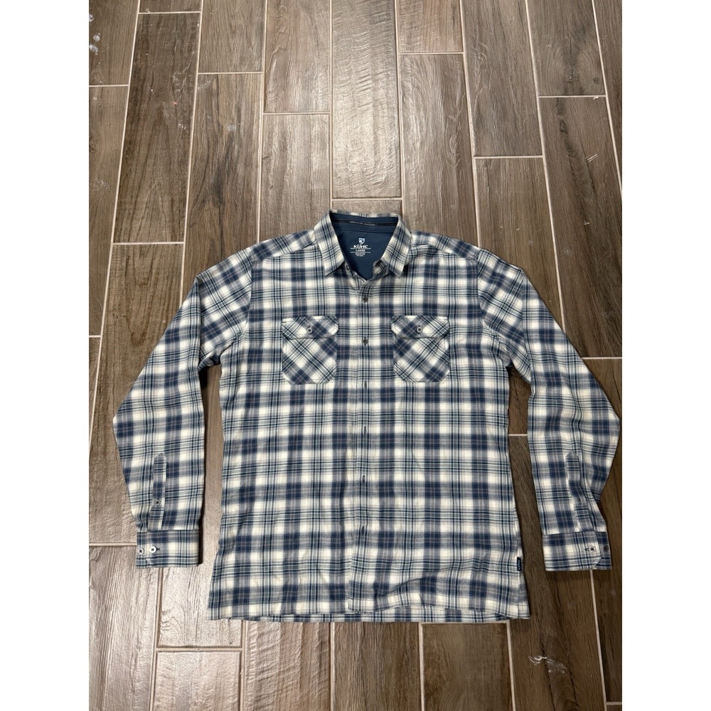 Kuhl Shirt Mens L Blue Plaid Flannel Long Sleeve Button Up Outdoor Hiking Top